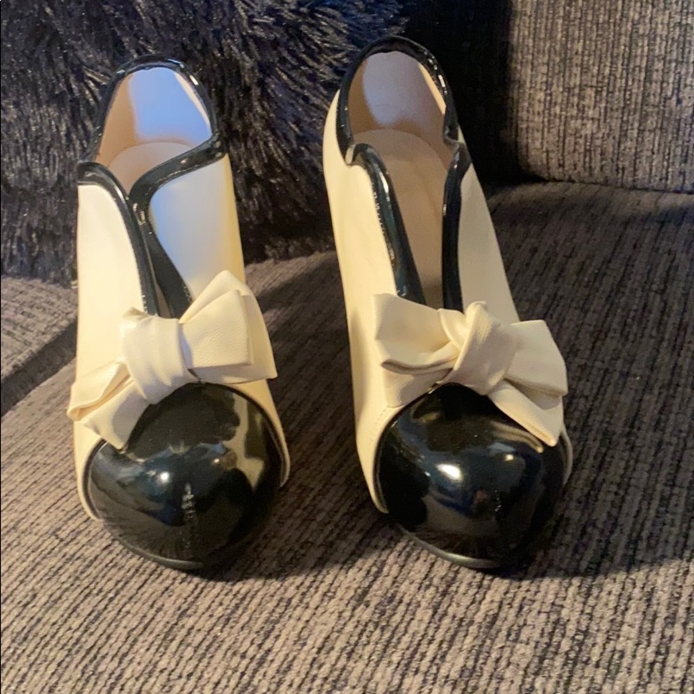 Vintag Platform Pumps High Heels Ankle Boots Cream